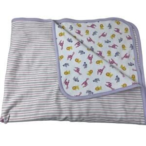Gymboree Blanket Vintage Stripe Reversible Cotton Giraffe Elephant Lion 2002 Y2K